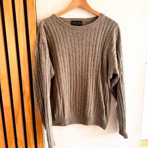 Sun River Silk Blend Cable Knit Sweater in Neutral Taupe (L)